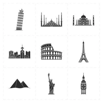 9 flat landmark icons Stock Illustration