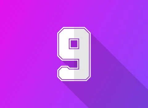 9 font number, modern dynamic design with long shadow on purple gradient back Stock Illustration