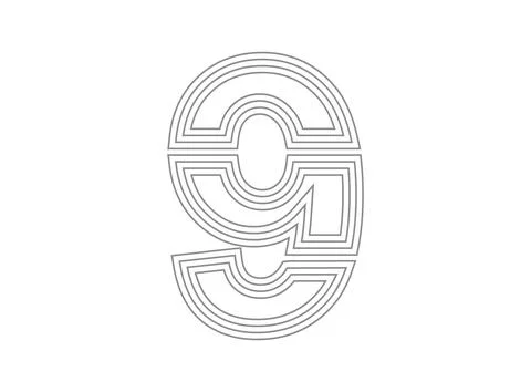 9 font number vector.  Condensed thin, Parallel stylize line letter. Thin mon Stock Illustration