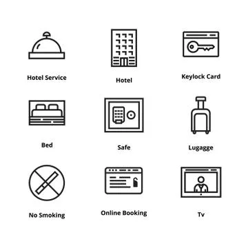 9 Hotel Line Icons Stock Illustration