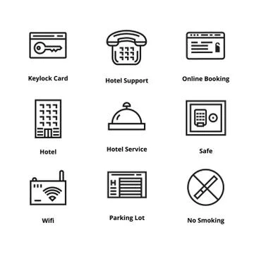 9 Hotel Line Icons Illustrazione stock