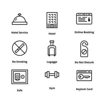 9 Hotel Line Icons Illustrazione stock