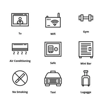 9 Hotel Line Icons Illustrazione stock