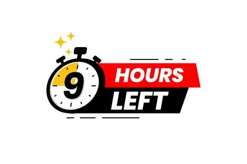 9 hours left label. Countdown timer banner sticker Illustrazione stock
