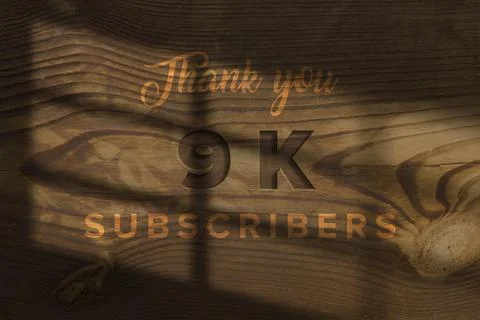 9 K  subscribers celebration greeting banner with Wooden Engraved Design Stock Illustration