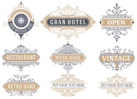 9 Labels and banners. Vector Stock Illustration