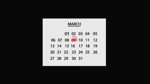 9 March Calendar Date Animated. 9 march Calendar icon. Stock Footage 301770808