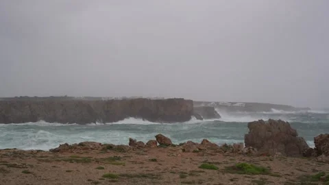 9-meter waves and no maritime traffic ahead of red alert in Menorca, Menorca, ES Stock Footage 330793908