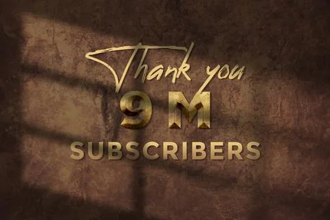 9 Million  subscribers celebration greeting banner with Brass Design Stock Illustration