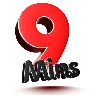 9 mins isolated on white background illustration 3D rendering with clipping p Stock Illustration