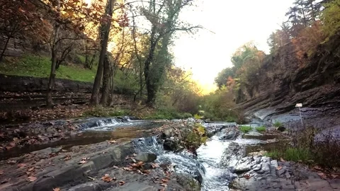 9 mountain river in a gorge, in a heap, autumn in the mountains Video stock 267419037