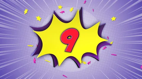 9, Nine Number Comic Text, with Alpha Matte, Loop 스톡 동영상 149262038