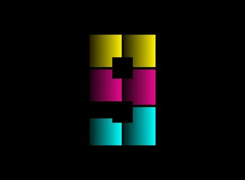 9 number font, vector logo made of Cmyk color. Dynamic split blue, pink, yell Illustrazione stock