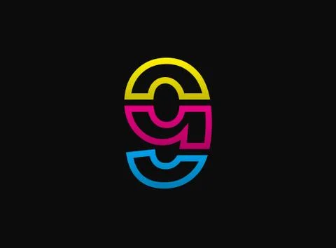 9 number logo, vector desing font .Dynamic cmyk split blue, pink, yellow colo Stock Illustration