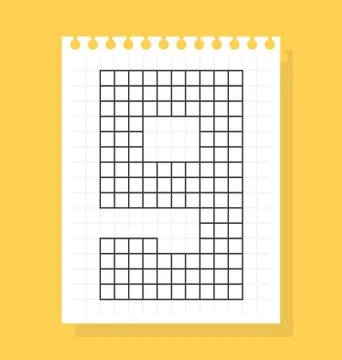 9 number on notepad sheet of squared paper, made of squares. Vector illustrat Illustrazione stock