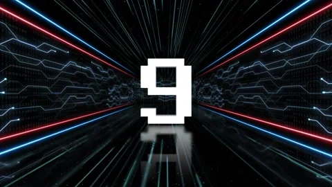 9 Number in Tech Room Animation, Top Ten, on Alpha Channel, Loop Stock Footage 254458879