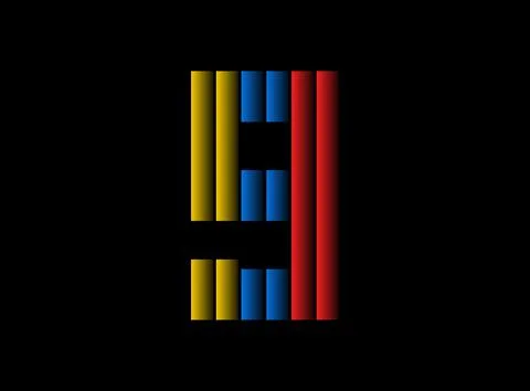 9 number vector desing, color font logo. Dynamic split red, blue, yellow colo Illustrazione stock