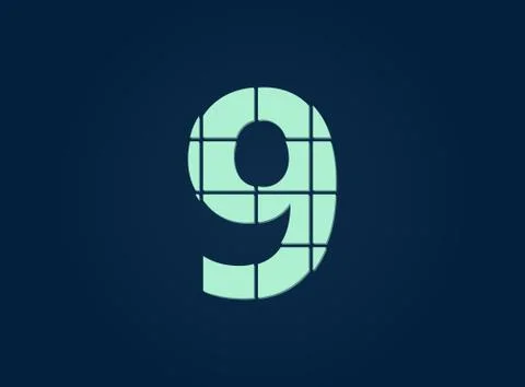 9 number, vector desing font.  Made of knife cut. For logo, brand label, desi Stock Illustration