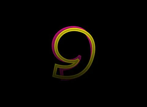 9 number vector desing, shadow font logo. Dynamic split pink, yellow color on Stock Illustration