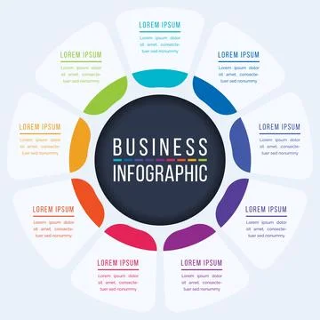 9 Options Infographic circle design 9 steps, objects, elements or options info 스톡 일러스트
