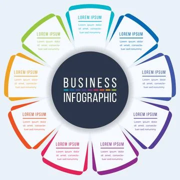 9 Options Infographic design 9 Steps, objects, elements or options business info Ilustração Stock