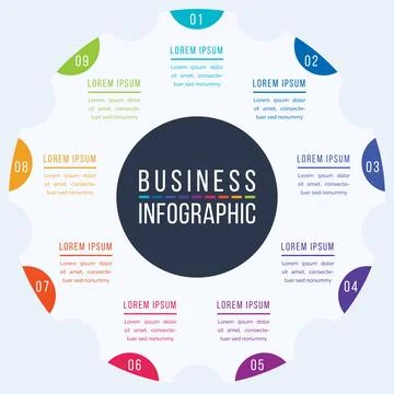 9 Options Infographic template 9 steps, objects, elements or options infographic Ilustração Stock