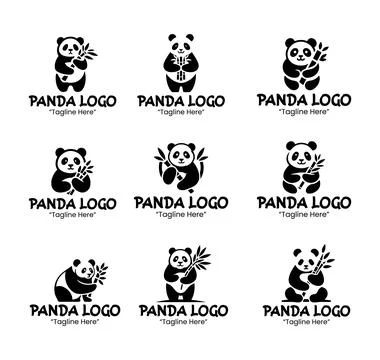 9 Panda Logo Set Black and White Modern Minimalist Animal Brand Design Illustrazione stock
