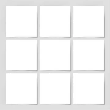 9 pieces blank sheet of white paper with the shadow Stock Illustration