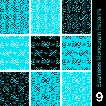 9 Seamless Monogram Patterns Stock Illustration