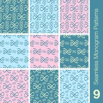 9 Seamless Monogram Patterns Marshmallow Colors Illustrazione stock