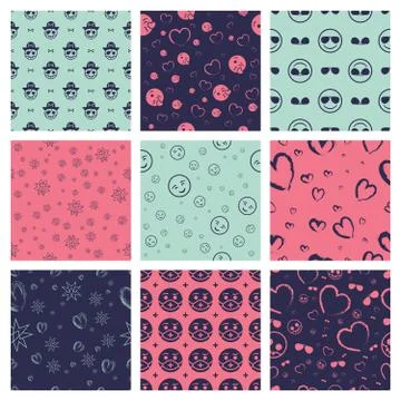 9 Seamless Patterns. Casual Design. Stock Illustration