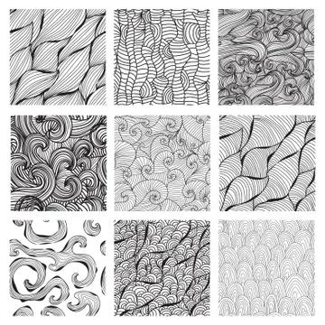 9 seamless patterns with decorative waves, design elements. sea, vacation theme Illustrazione stock