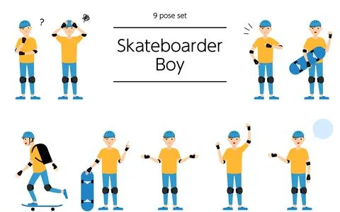 9 sets of people poses, Skater boy Stock Illustration