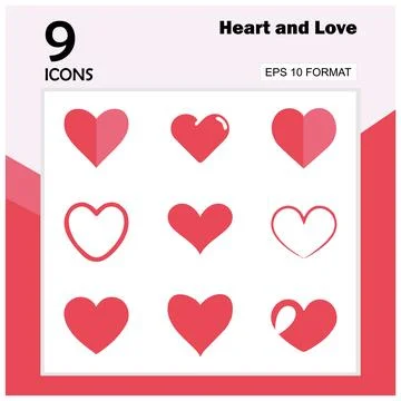 9 shape icon or heart symbol. Set of icons about love. Stock Illustration