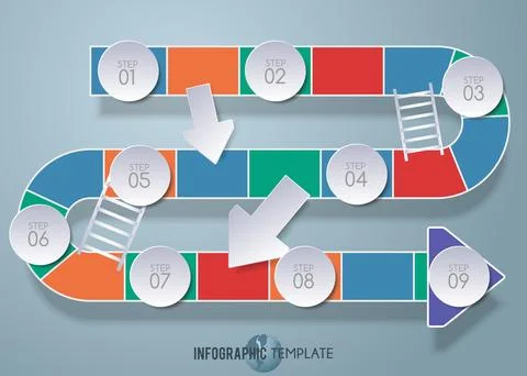 9 Step Winding Path Process Infographic Stock Illustration