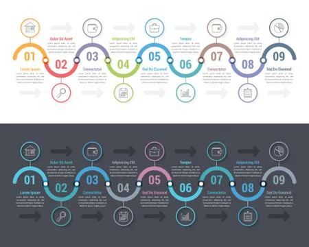 9 Steps Infographics 스톡 일러스트