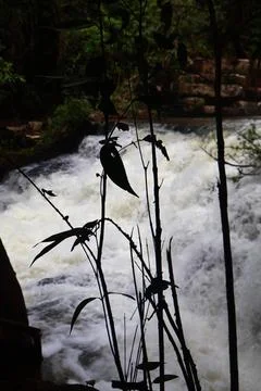 9 Steps Waterfall Cascading Through Lush Jungle in Kampot, Cambodia Foto stock