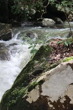 9 Steps Waterfall Flowing Through Lush Tropical Jungle in Kampot, Cambodia Stock Photos