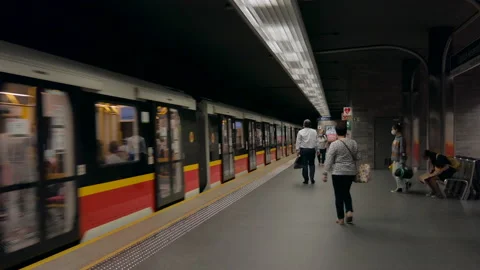 9 Subway Train In Underground Metro Station Of Warsaw Poland Stock Footage 139300676