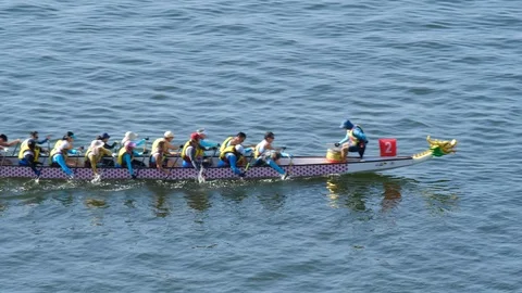 The 9 th Hong Kong Half Marathon Dragon Boat Championships organized on Sunday Stock Footage 99211646