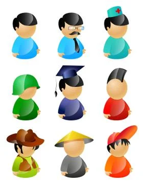 9 vector characters pack: standard, manager, nurse, soldier Stock Illustration