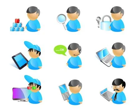9 vector male avatar icons. 3d tv cinema glasses; mobile phone; Stock Illustration