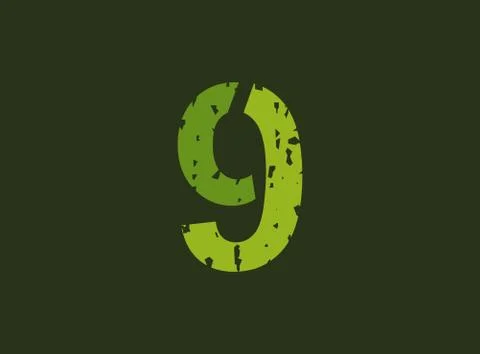 9 vector number made of grungy, grunge texture. Rubber stamp imprint style. F Stock Illustration