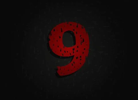 9 vector red number made of grunge texture. Insane Fear brutal font. Wicked n Stock Illustration