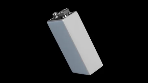 9-volt battery with looping rotation on a black background with alpha matte. Stock Footage 83939705