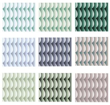 9 Wave seamless patterns in different colors Stock Illustration