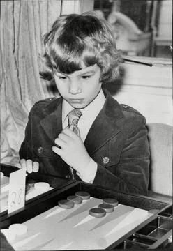 9 Year Old Christopher Donovan At Backgammon Competition 1977. Stock Photos