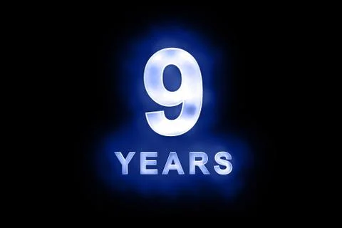 9 years in glowing white numbers on blue Stock Illustration