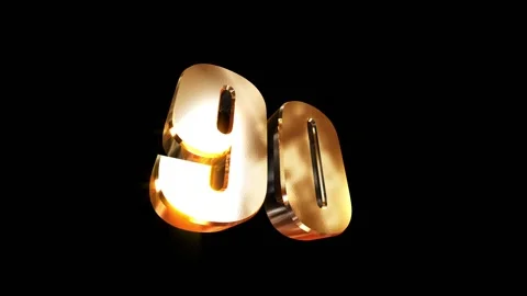 90, 3d golgen text number on black background Video stock 127698192