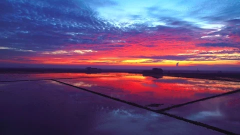 90 Aerial 4k cinematic UHD Revealing an epic red purple ultraviolet sunset Stock Footage 87763553